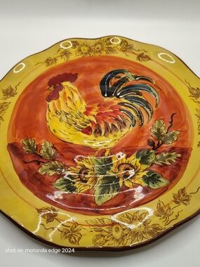 Maxcera Orange Rooster Dinner Plates Sunflowers Set of 4 (3+1 Flaw Deal)